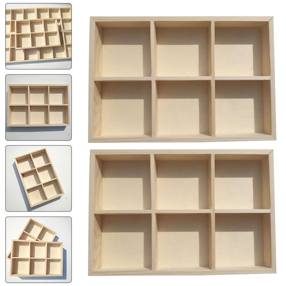 QIFULL 2Pcs Khaki Wooden Pigment Storage Boxes with 6 Compartments Portable Painting Tool Case for Artists