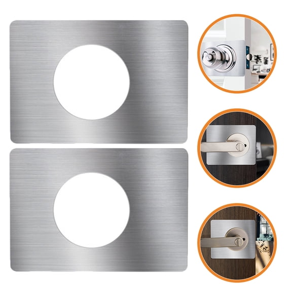 QIFULL 2Pcs Plated Silver Stainless Steel Door Hole Cover Plate for Standard Lock Installation and Repair