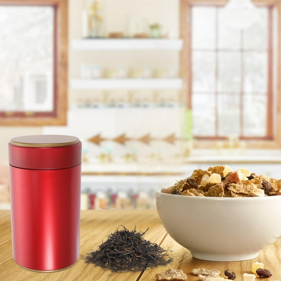 QIFULL 3Pcs Red Tinplate Storage Containers for Home Use with Sealed Lids Ideal for Tea Coffee Sugar