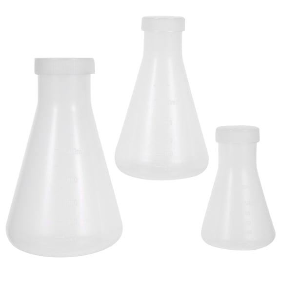 QIFULL 3Pcs Clear Plastic Conical Flask Set with Solid Base for Stable Measurement and Easy Storage