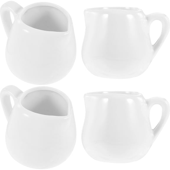 QIFULL 4Pcs Ceramic Syrup Dispenser White Small Pitcher with Handle for Coffee Shop and Home Use