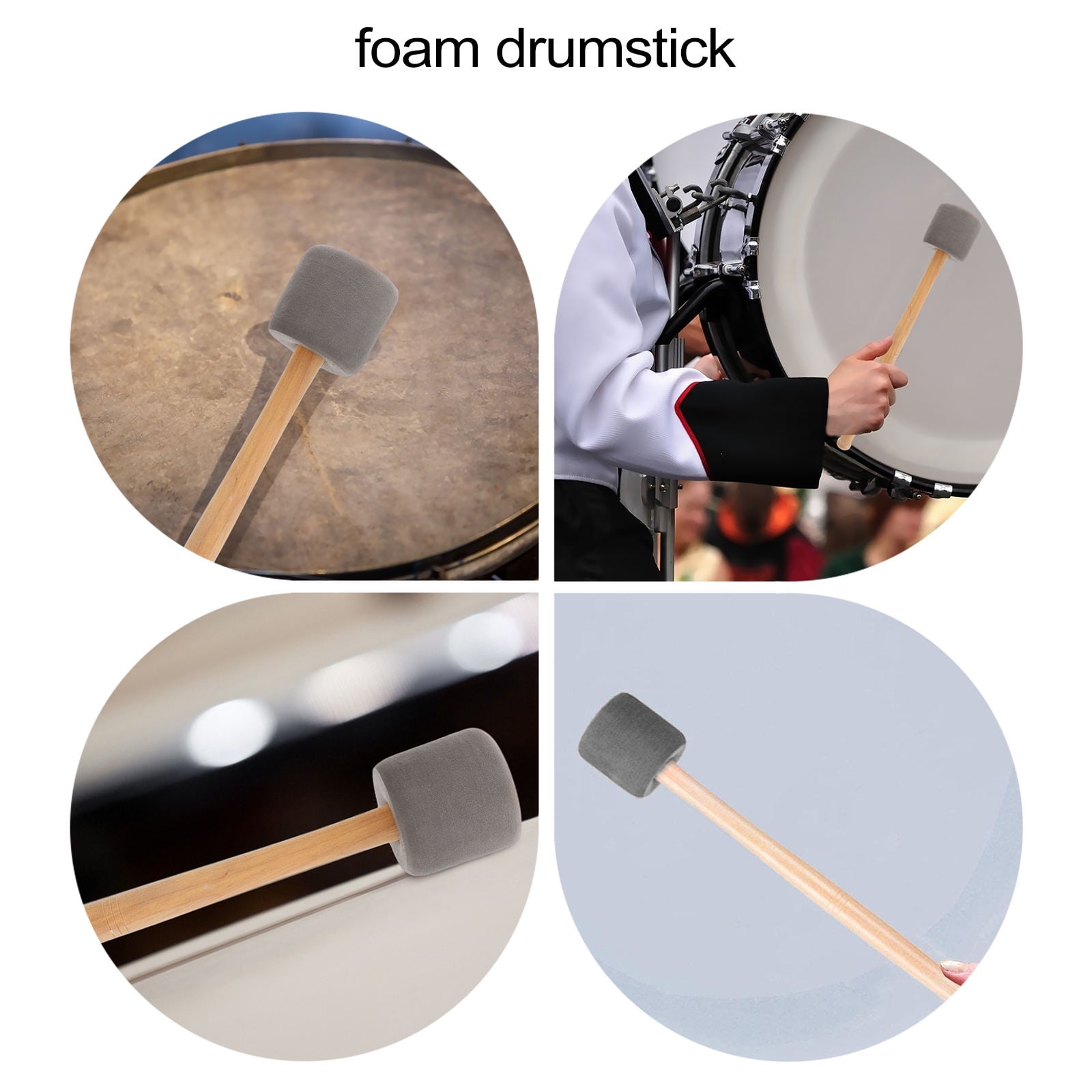 QIFULL 4Pcs Bass Drumsticks Ergonomic Drumstick Set with Grey Foam and Wood for Music Performance