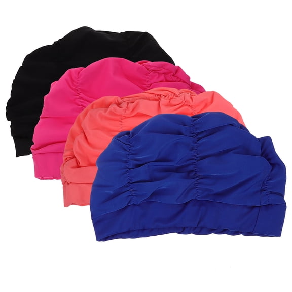 QIFULL Qifull Durable Swim Caps for Long Hair, Lightweight and Flexible, 4Pcs