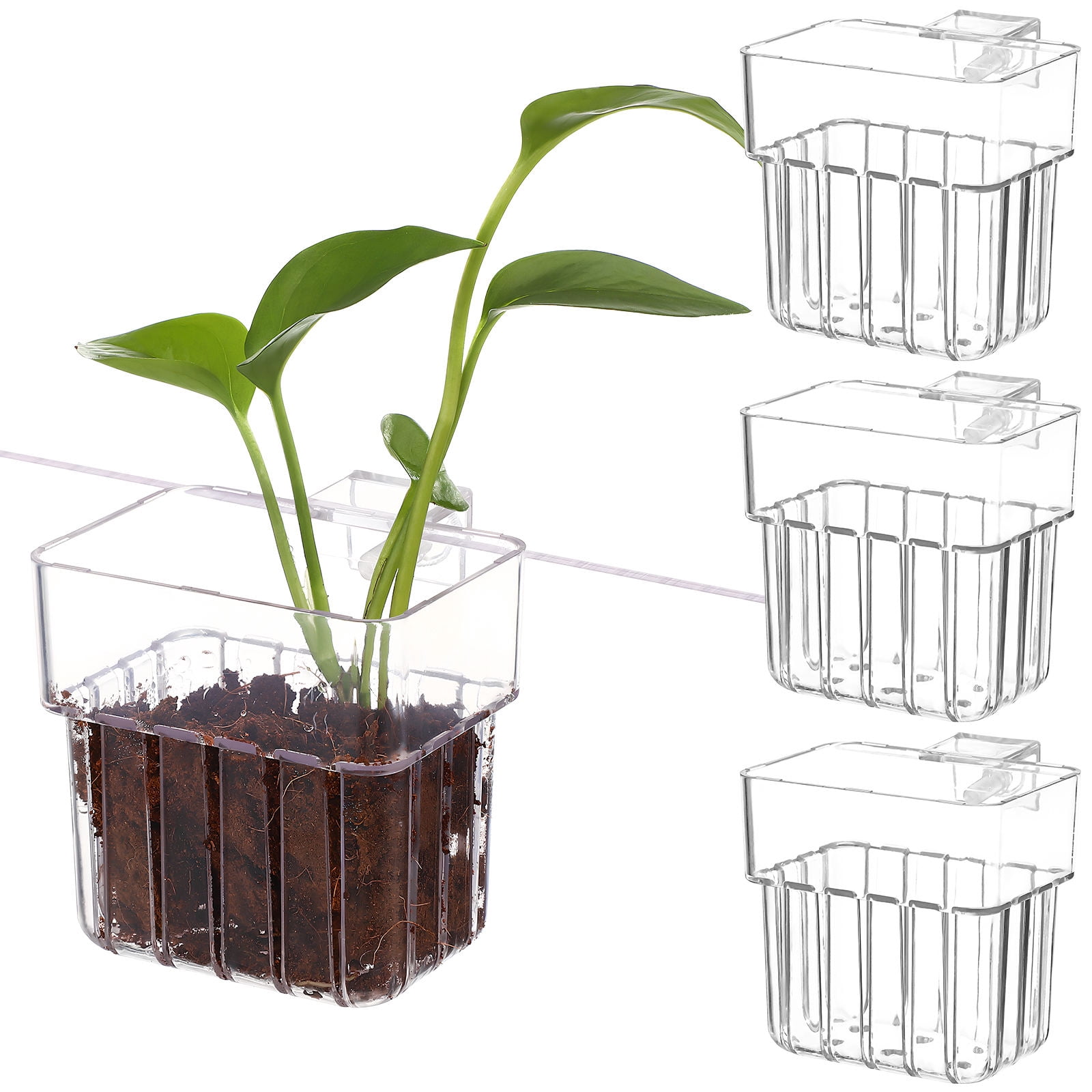 Siliaire 4Pcs Transparent Acrylic Aquarium Decor Cup Planter For Fish Tank Accessories 8.00X8.00X5.70Cm