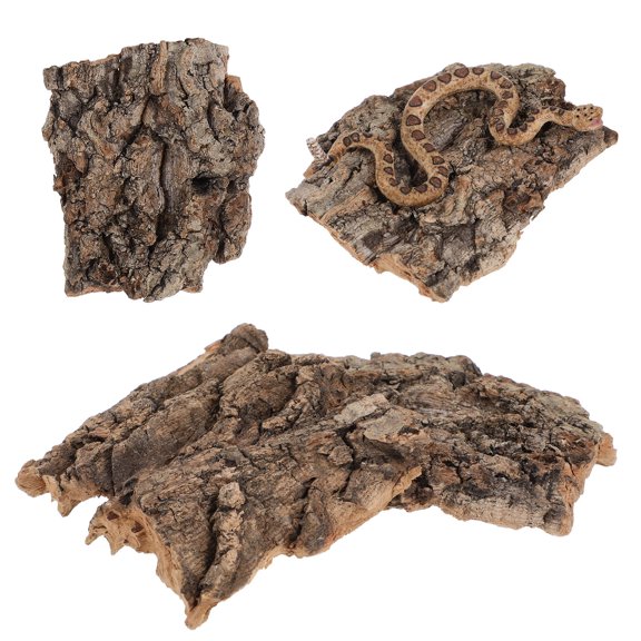 Siliaire 4Set Fish Tank Accessories Tree Bark Decor Light Brown for Reptile and Snake Habitats