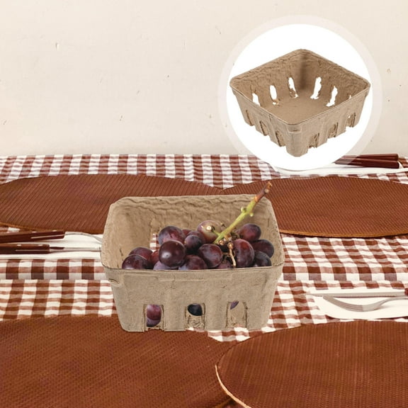 QIFULL 50Pcs Paper Berry Containers for Fridge Beige Paper Pulp Fruit Basket and Produce Tray