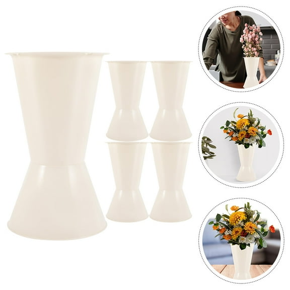 QIFULL 5Pcs Bridal Bouquet Support Plastic White Flower Base Indoor Table Centerpieces Florists