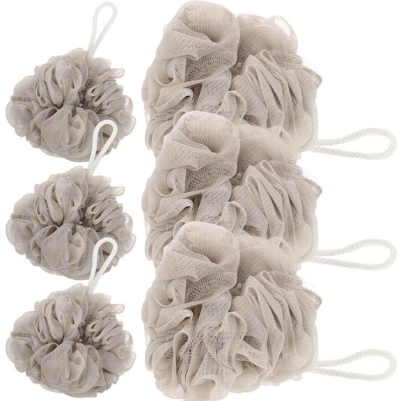 QIFULL 6Pcs Adult Bathing Ball Khaki Soft Exfoliating Bath Loofah with Space-Saving Lanyard