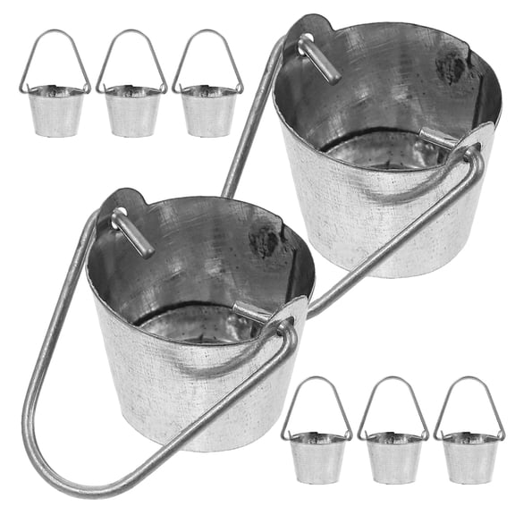 QIFULL Dollhouse Galvanized Bucket Mini Iron Pails Silver Iron 8Pcs for Desks