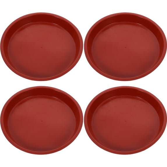 QIFULL 4Pcs Red Plastic Flower Pot Saucer Tray with Textured Bottom for Bonsai and Plants