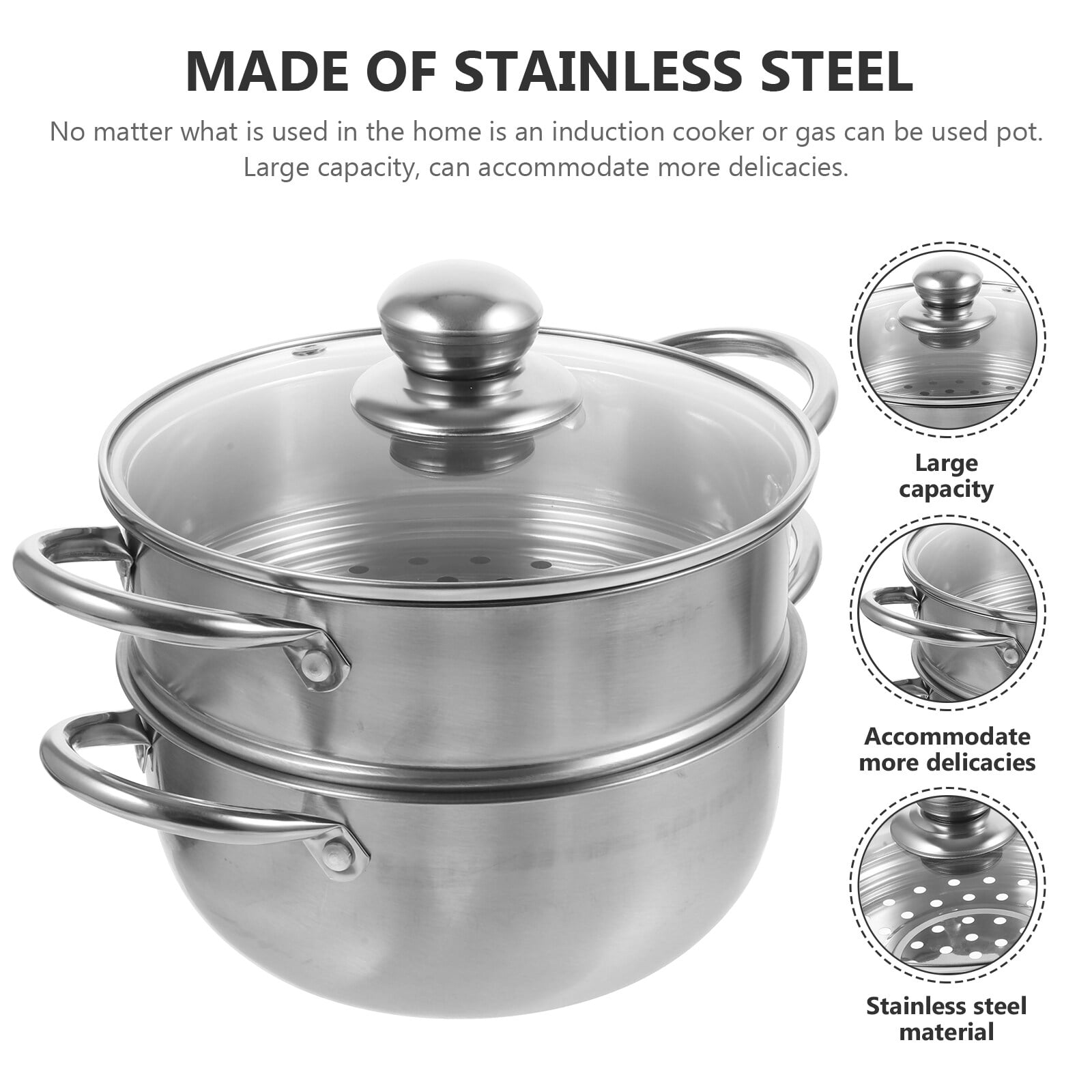 Siliaire Stainless Steel Stock Pot with Glass Lid, Easy to Clean