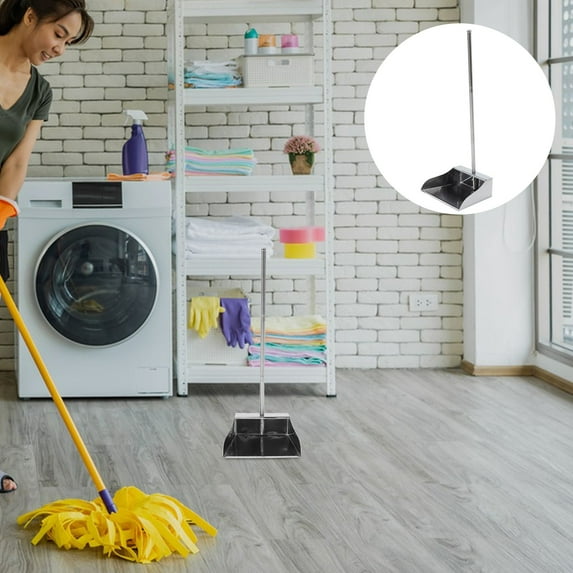 QIFULL Stainless Steel Long Handle Dustpan for Household Cleaning and Garbage