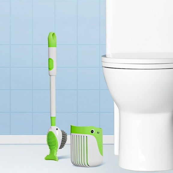 Silica Bathroom Toilet Brush with Plunger,Wall Mounted Flexible Corner Cleaning Brush with Cover,Soft Rubber and Plastic Bristles,Quick Drying Ventilation Design for Home Apartment Bathroom-Free Size