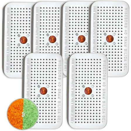 Silica Gel Canister, 40 Gram Silica Gel Desiccant Canister (Orange to Green), Reusable Desiccant Dehumidifier, Pack of 6