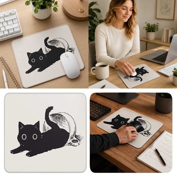 Silica Gel Mouse Pad, Square Non Mouse Mat with Cute Cat Print Pattern, Smooth Surface Mousepad, Portable Desk Accessory for Office Home Laptop Computer Gaming Work, Mouse Mat for Desktop