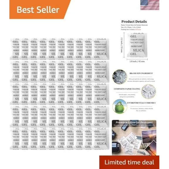 Silica Gel Packets, 50PCS 5 Gram Transparent Desiccant Packs for Storage, Mo...