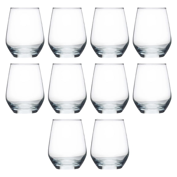 Silica Stemless Wine Glasses 12 oz. Set of 10, Bulk Pack - Restaurant Glassware for Red Wine, White Wine, Cocktails - Clear