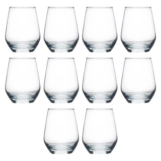 Stemless Wine Glasses Set of 10 for Red Wine, White Wine, Cocktails - Clear Glass