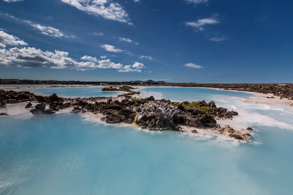 Silica deposits in water by The Svartsengi Geothermal Power Plant near the Blue Lagoon bathing pools Iceland Canvas Art - Panoramic Images (36 x 12)