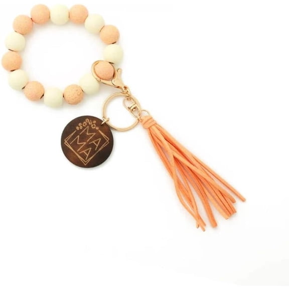 Silicon Beads Wooden Disc Bracelet Tassel Keychain Wristlet Gift for Her Key Ring