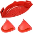 thumbnail image 1 of Silicon sieve to clip on, heat-resistant drip filter for colander and sieve snaps on bowls, pots and pans, with 2 silicone gloves, 1 of 8