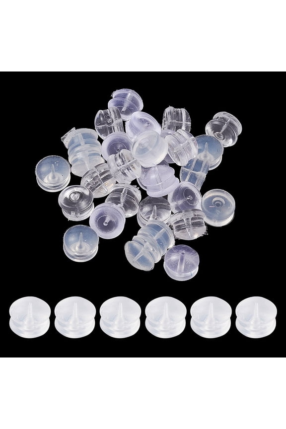 Silicone 1 bag 30pcs 3 style Silicone & Rubber Ear Nuts Earring Backs Clear 4~6x5~6x4~4.5mm Hole: 0.5~1mm 10pcs/style