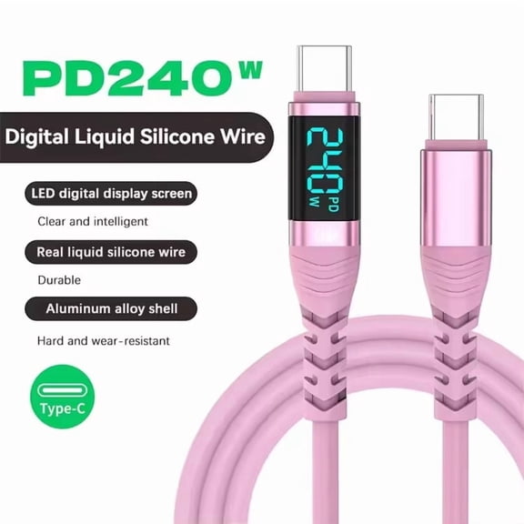 Silicone 240W Digital Display USB C to Type C Fast Charging Data Wire Cable For Iphone 15 16 17 Pro Max Samsung s26 s25 Xiaomi