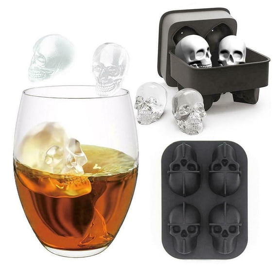 Silicone 3D Skull ICE Cube Tray Maker Round Ball Sphere Mold Whiskey Cocktails - New
