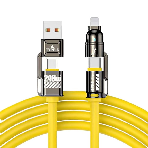 Silicone 4-in-1 Fast Charging Cable, 4 in 1 Charging Cable, Thicker Silicone Multiple Charger Cord, Multi 240w FastCharging for Phones, Tablets, Laptops