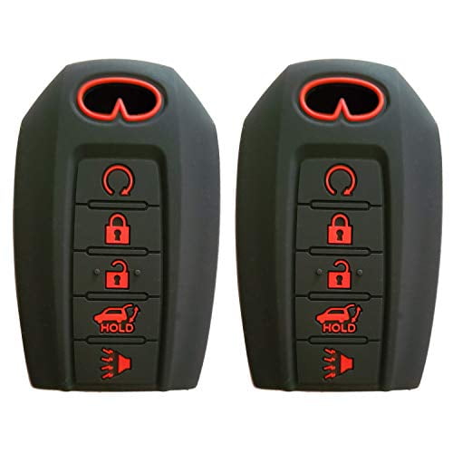 Silicone 5 Buttons Smart Key Skin Jacket Fob Cover Case Remote Keyless Entry Protector Suitable with Infiniti QX50 QX60 2020 Key (Black and Black)