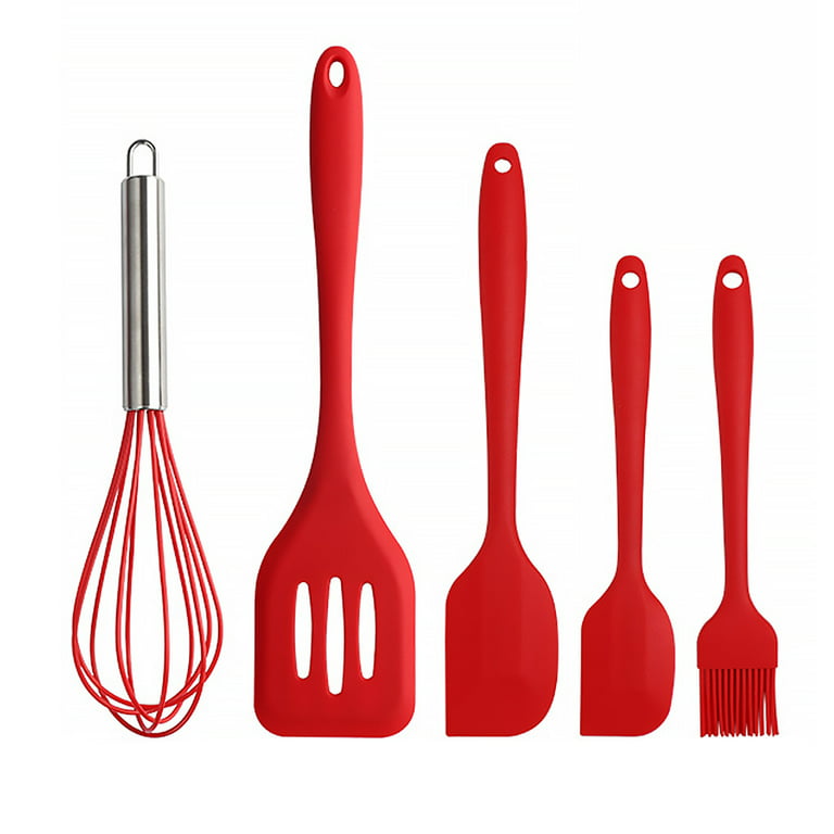 Silicone 5pcs Kitchen Utensils Tools Cooking Set Brush Egg Whisk Spatula  Kitchen Accessories Cooking Non\-Stick Small Spatula red 