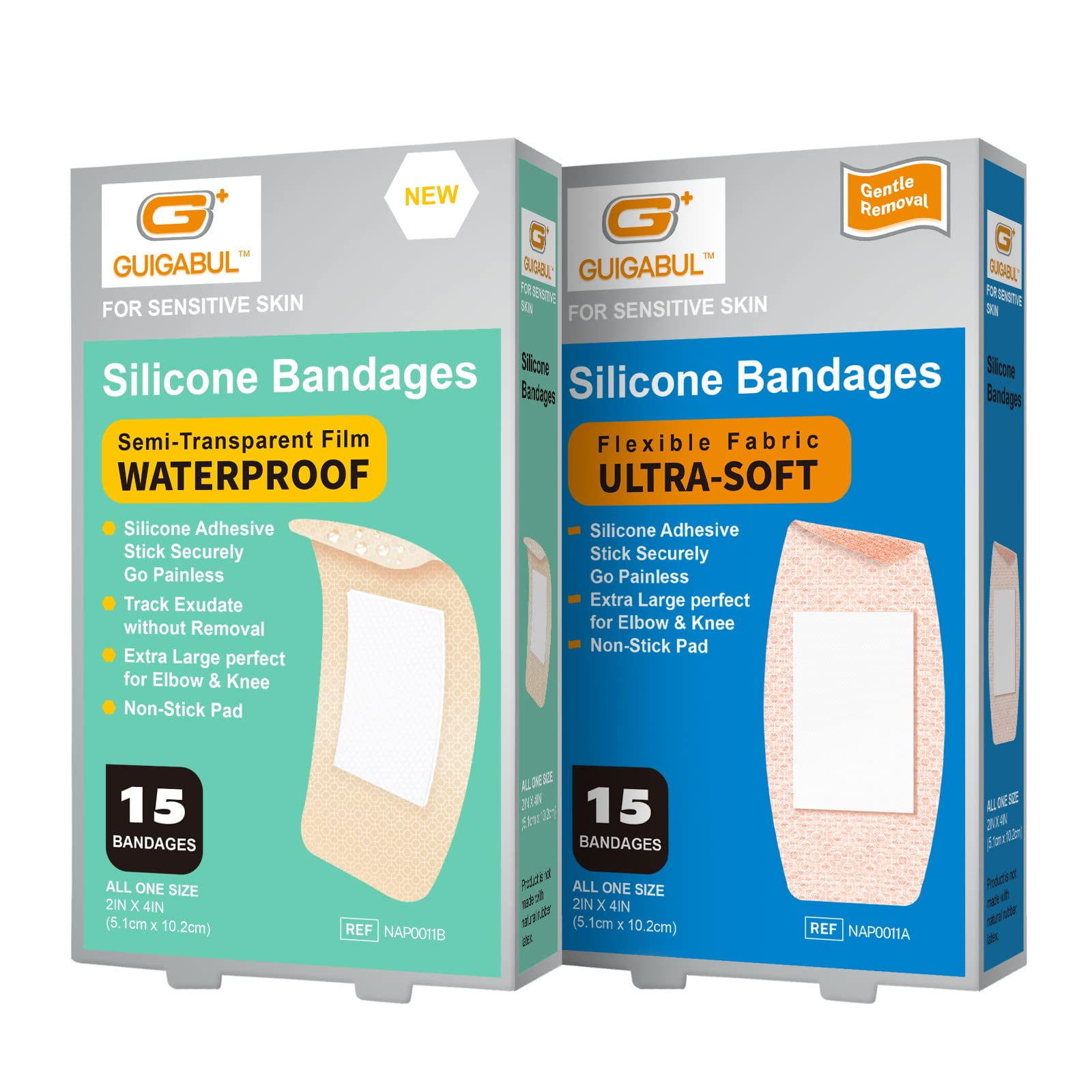 Silicone Adhesive Bandages for Sensitive Skin Painless Removal Waterproof & Flexible Fabric 30