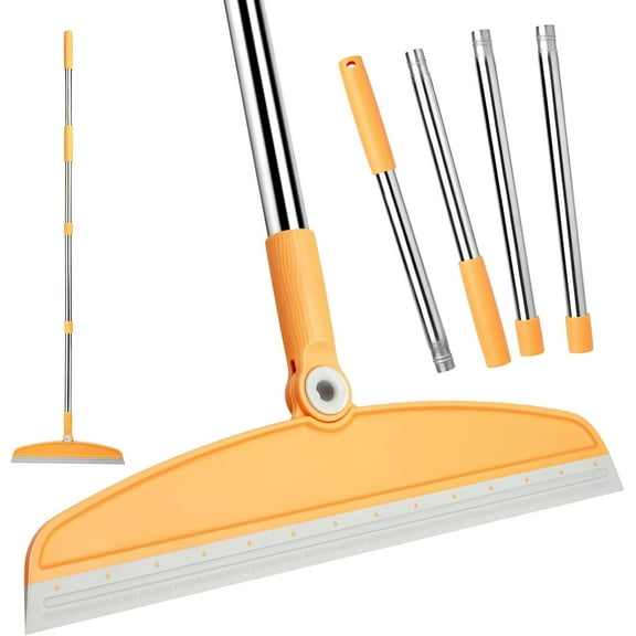 Silicone Air Broom,Multifunction Magic Broom with Long HandleAdjustable Rubber Squeegee Sweeping Water for Indoor Hardwood Floors,Kitchen,Concrete Floor,Bathroom Tile(Gray Yellow)
