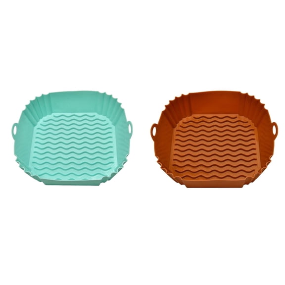 Silicone Air Fryer Baking Pan, Square Non-Stick Tray with Heat-Resistant & Multi-Color (450°F, 22x23x7cm)