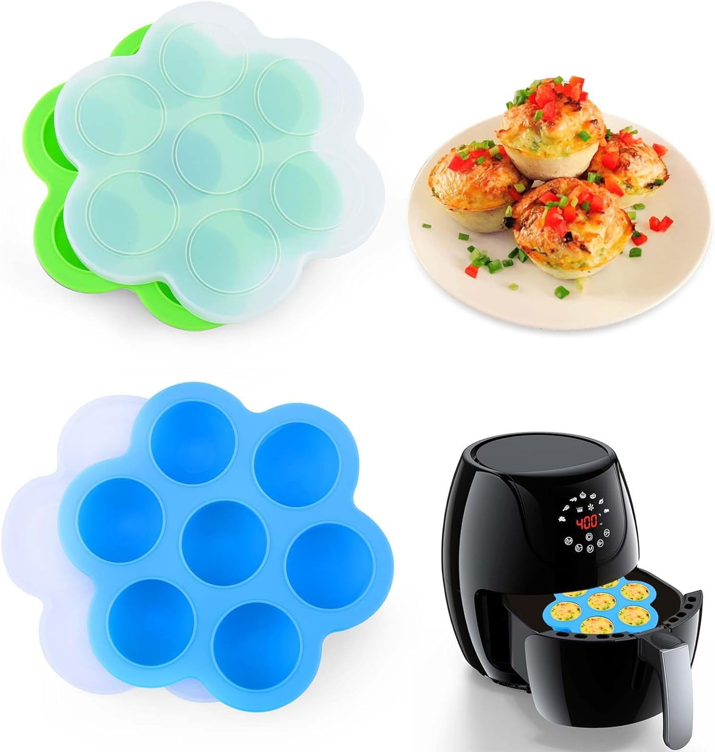 Silicone Air Fryer Egg Bite Mold,2 Pack Reusable Egg Bites Pan With Lid