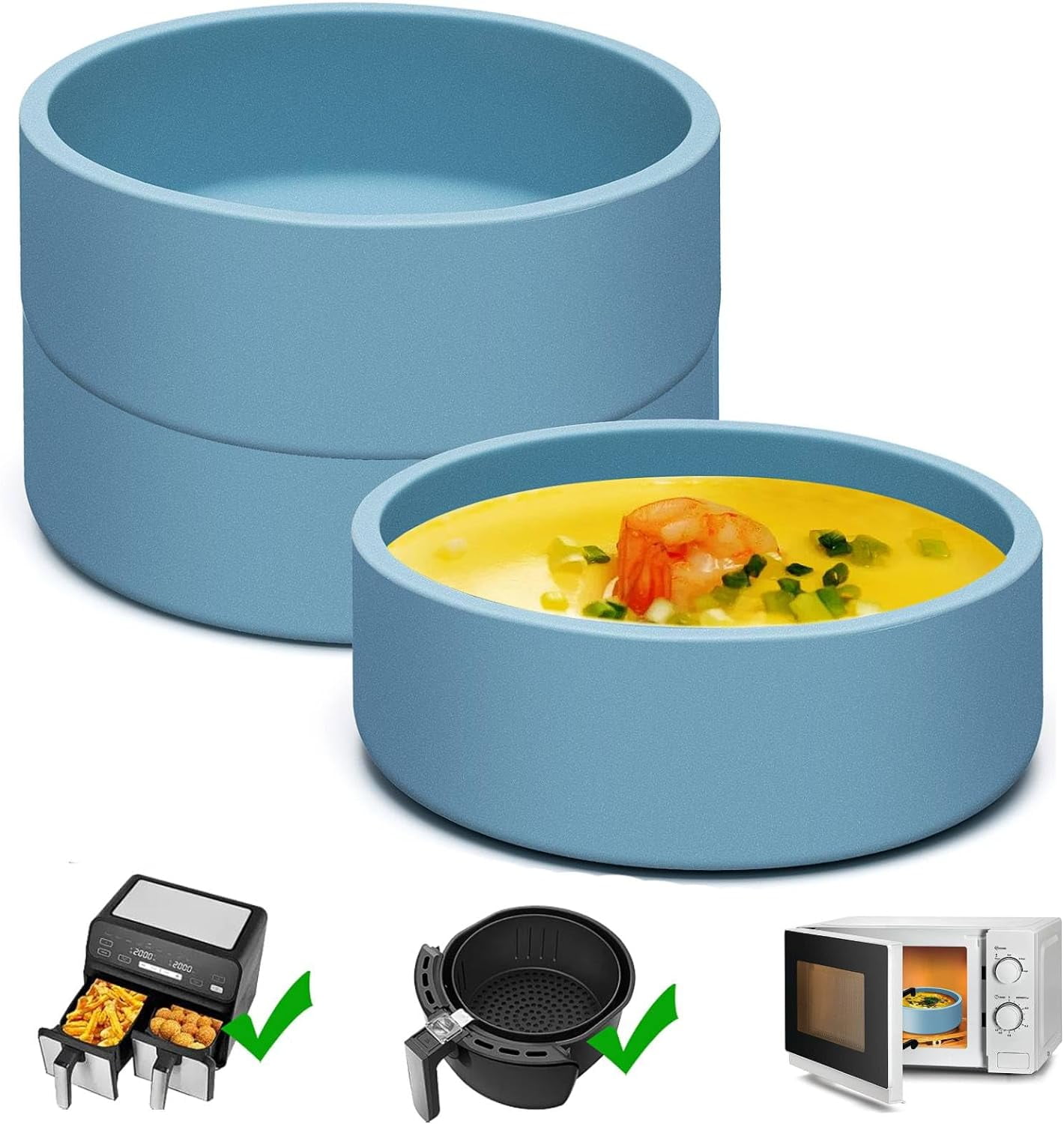 Silicone Air Fryer Egg Pan 3 Pack, Reusable Sous Vide Egg Bite Maker Air Fryer Egg Mold Individual Microwave Egg Cooker Eggwich Egg Bites Molds for Oven Microwave - Blue