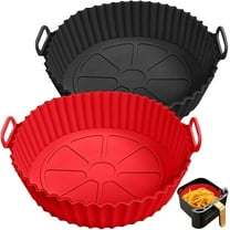 Silicone Air Fryer Liner 2 Pack, 9 inch Non-Stick Reusable Air Fryer Liners for 5 to 6 7 8 QT Square and Round Basket, Airfryer Silicone Pot Baking Tray Oven Microwave Accessories, Red Black