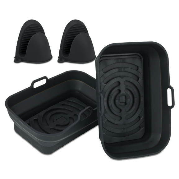 Silicone Air Fryer Liner, Air Fryer Accessories, Dual Air Fryer Accessories, 7.9Inch Rectangular Tower Air Fryer Basket, Air Fryer Silicone Liners Reusable 2Pcs Foldable(Balck)