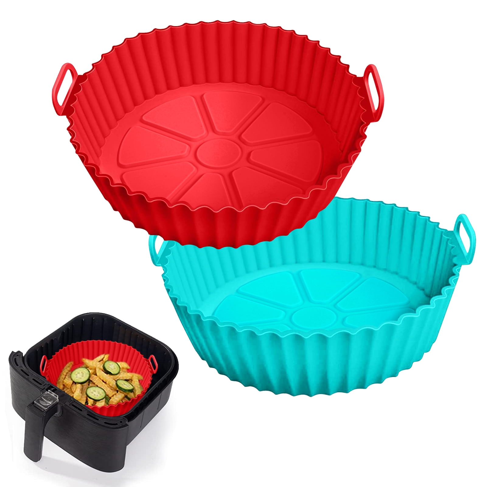  SMART EATZ Silicone Air Fryer Liner - {2 Pack} 8 inch Round Air  Fryer Basket Liner - Reusable, Food Safe - Oven And Microwave Basket, Blue  and Grey : Home & Kitchen