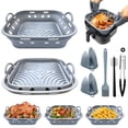thumbnail image 1 of Silicone Air Fryer Liners, 22cm Air Fryer Liners Silicone with Oven Gloves, Kitchen Tongs, Silicone Brush, Easy Clean, Airfryer Accessories, 1 of 6