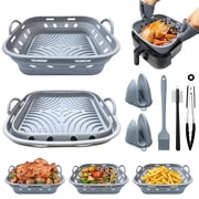 Silicone Air Fryer Liners, 22cm Air Fryer Liners Silicone with Oven Gloves, Kitchen Tongs, Silicone Brush, Easy Clean, Airfryer Accessories