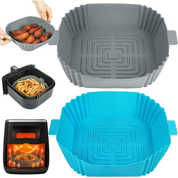 Silicone Air Fryer Liners, 2Pcs Air Fryer Silicone Reusable Liners Square, Food Safe Air Fryers Oven Accessories, Replacement of Parchment Liner Paper, Silicone Baking Tray Pots