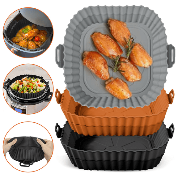 Silicone Air Fryer Liners Inserts 3 Pack Air Fryer Silicone Basket Inserts Foldable Square Reusable Air Fryer Liners 8in