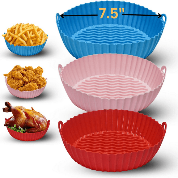Silicone Air Fryer Liners, Pack of 3, Reusable Basket Liner for Easy Cooking and Cleaning - Versatile and Convenient Air Fryer Accessory for 3 to 5QT Air Fryers (7.5 Inch)