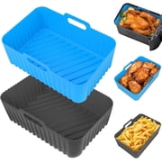 Silicone Air Fryer Liners Rectangle 2 Pack 8 Inch 8-10 QT Dual Air Fryer Liners Reusable Pot Oven Liner Baking Tray, Air Fryer Basket Silicone Mat Bowl Air Frye