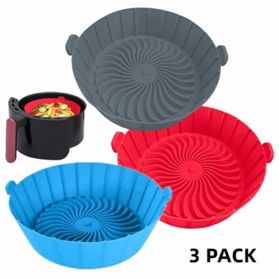 Silicone Air Fryer Liners Reusable for 1-2qt Air Fryers, 3 Pack Non-Stick Round Parchment Paper AirFryer Liner Compatible with Ninja Mini, Instant Vortex 2 QT, CHEFMAN Small, COSORI Small