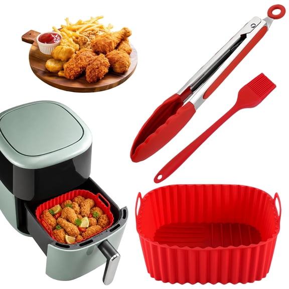 Silicone Air Fryer Liners, Reusable Square Air Fryer Basket Mats, Heat Resistant Food Grade Silicone Air Fryer Accessories for Cooking, Baking, Roasting