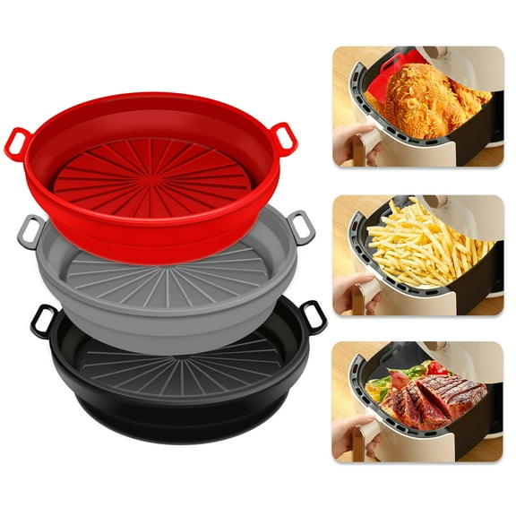 Silicone Air Fryer Liners,Silicone Liner Air Fryer Foldable 8.5inch for 5QT to Above,3 Pcs Air Fryer Basket,Airfryer Liners Inserts,Non-stick Dishwas,Resistant up to 450°F