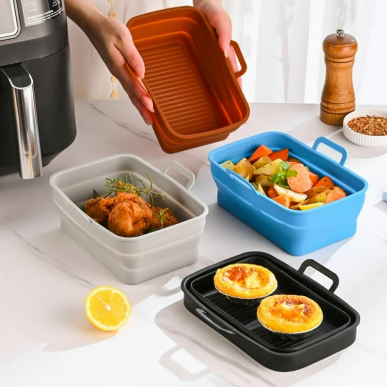 Silicone Air Fryer Liners Upgrade Foldable Rectangular Air Fryer Silicone Baking Trays Silicone Baskets for Air Fryer Oven and Microwave Reusable
