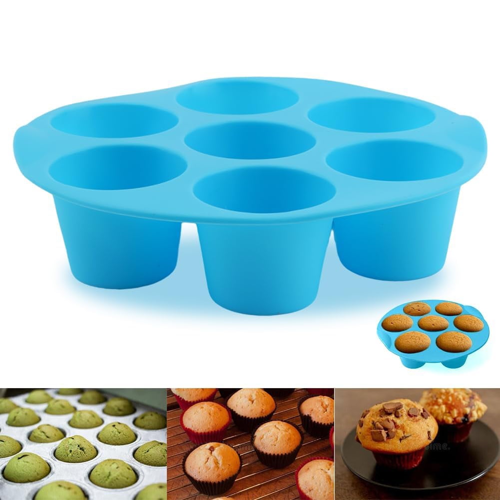 Silicone Air Fryer Muffin Pan for Baking, 7 Cups Non-Stick Brownie Cake